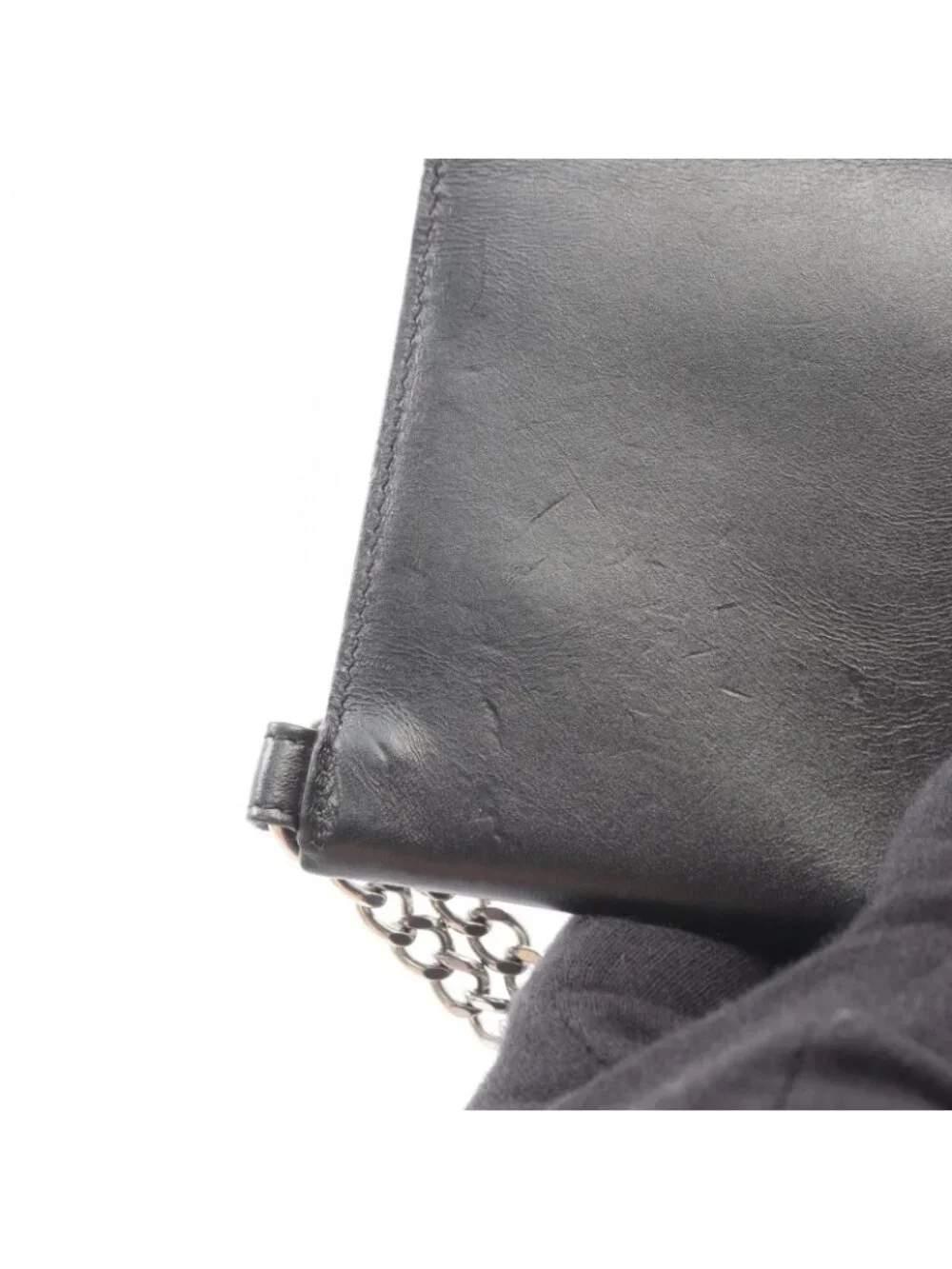 Celine Billfold Biker Chain Wallet Black Leather Shoulder